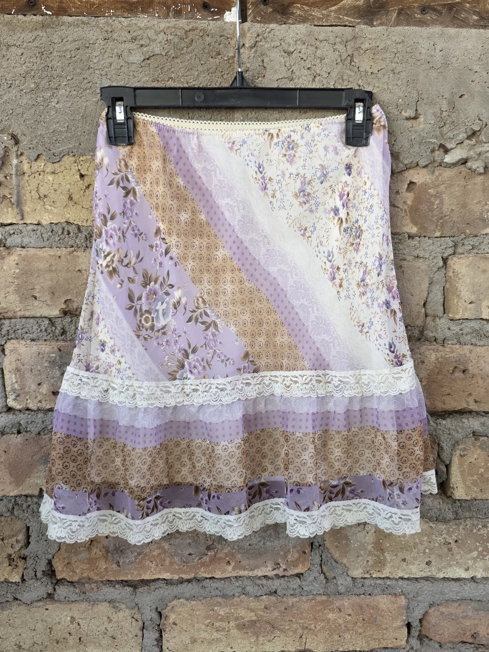 Vintage Style GATS Patchwork Print Floral Skirt with Lace Trim Small